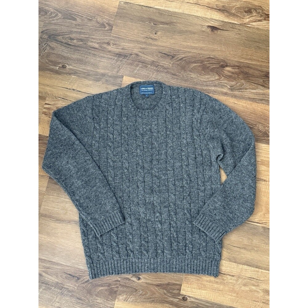 Line of Trade Sweater Large Gray Mariner Shetland Wool Cable Knit‎ Fisherman